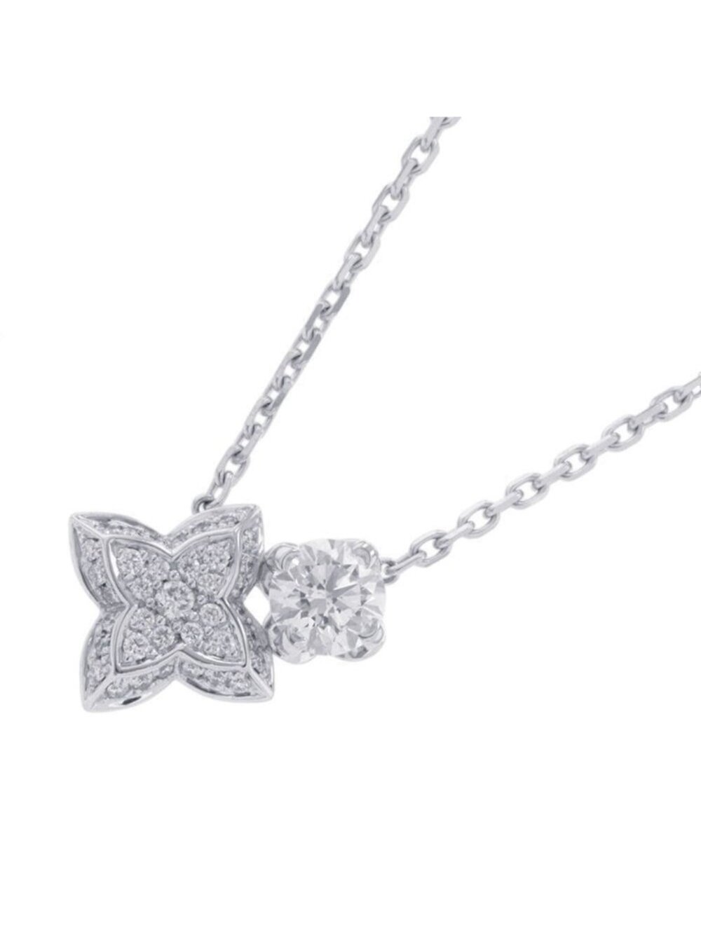Louis Vuitton Necklace LV Diamond Pendant Double Round Center Stone Total 18k